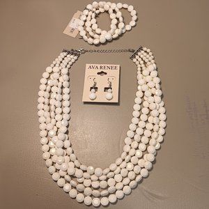 Ava Renee white faceted bead matching jewelry set - necklace, bracelet, earrings